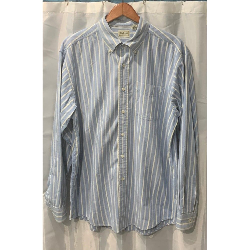 L.L.Bean Men’s Size L Button Down Blue Striped Long Sleeve Cotton Casual Shirt